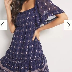 Anthropologie Navy Blue Eyelet Print Midi Dress